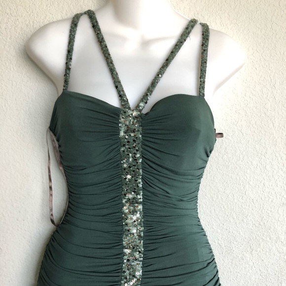 BCBG ruched sequined fit & flare cocktail dress S - Picture 4 of 14